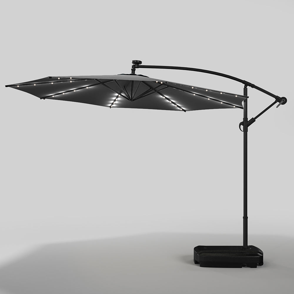 Ciemnoszary 3m żelazny parasol bananowy, parasol ogrodowy z wysięgnikiem i oświetleniem LED