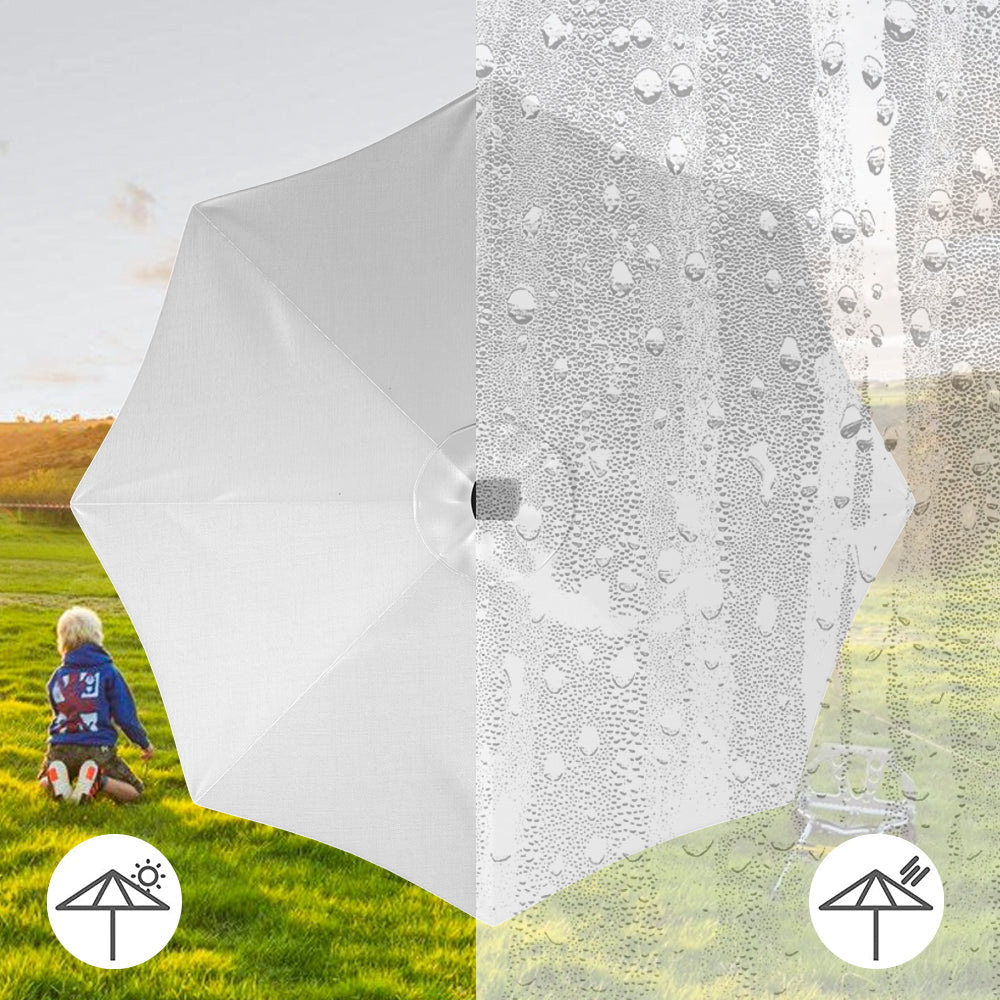 Light Grey 3M Lighted Market Sunbrella Umbrella with Solar Strip LED Lights