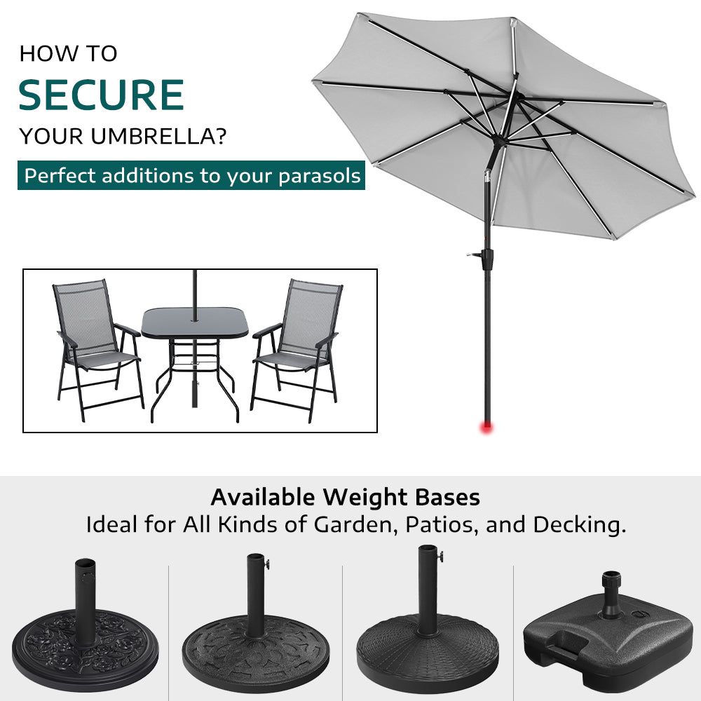 Light Grey 3M Lighted Market Sunbrella Umbrella with Solar Strip LED Lights