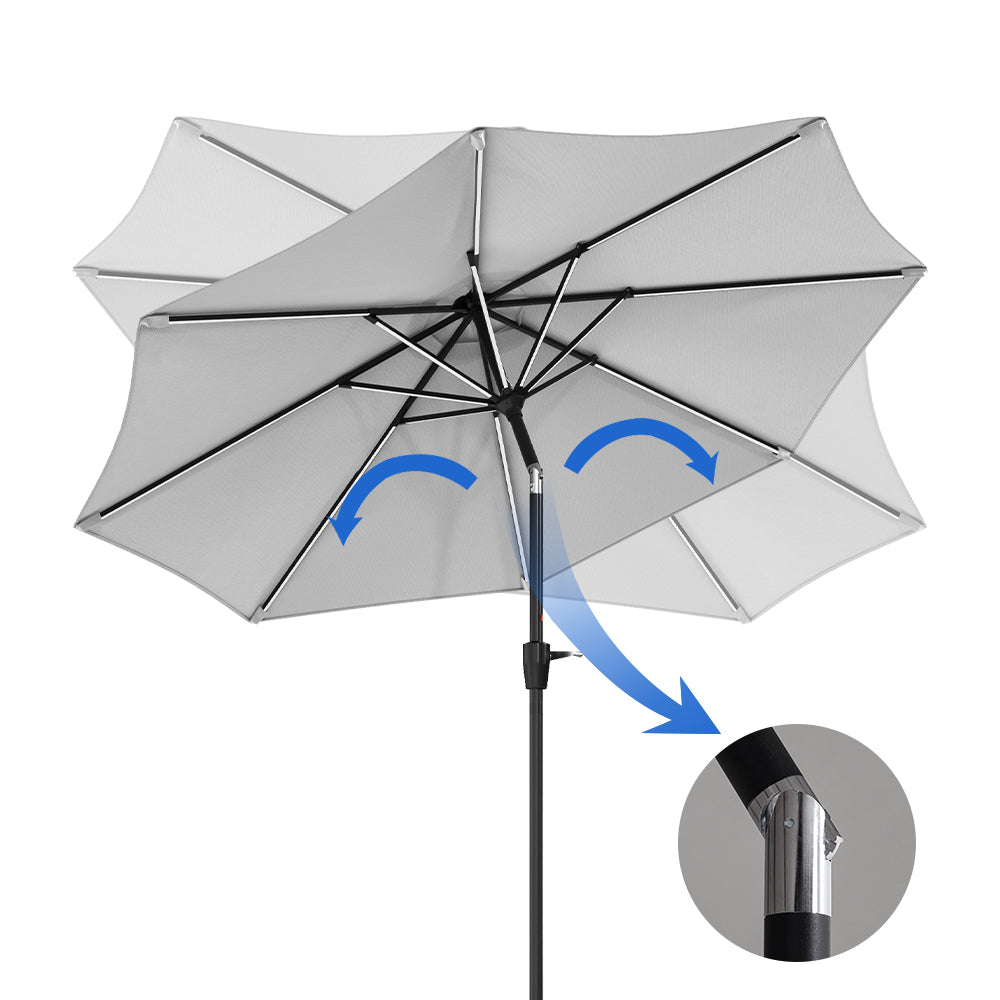 Light Grey 3M Lighted Market Sunbrella Umbrella with Solar Strip LED Lights
