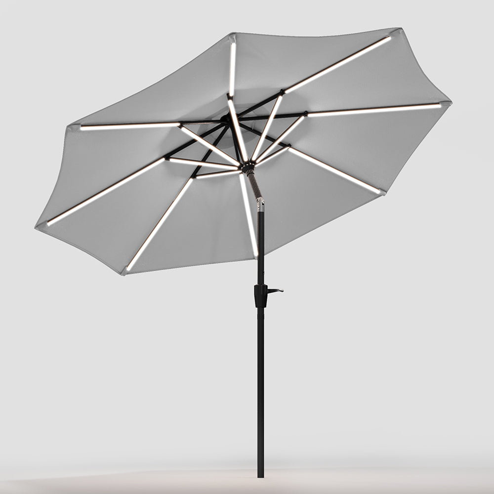Light Grey 3M Lighted Market Sunbrella Umbrella with Solar Strip LED Lights