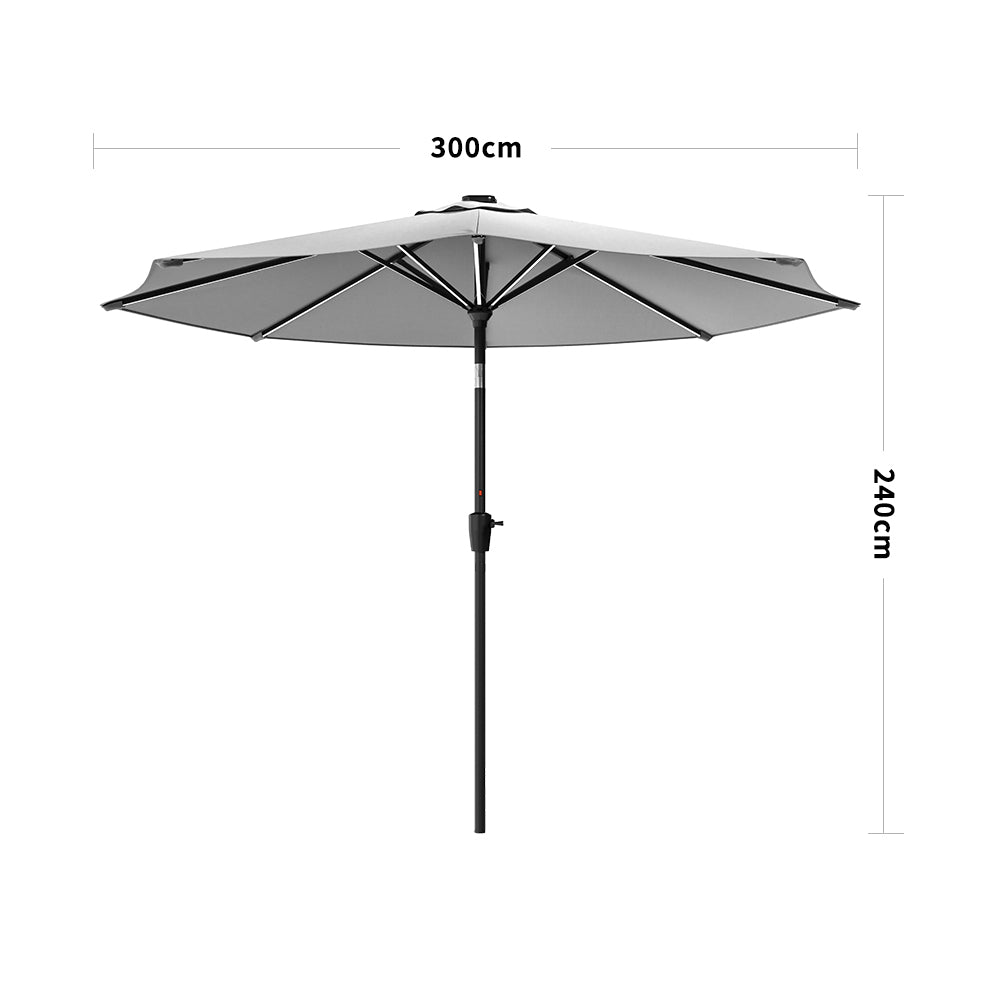 Light Grey 3M Lighted Market Sunbrella Umbrella with Solar Strip LED Lights