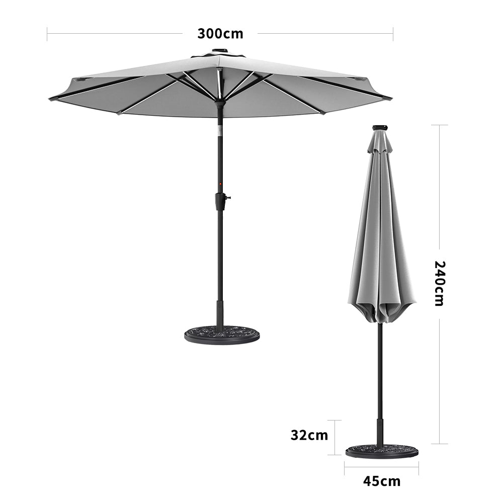 Light Grey 3M Lighted Market Sunbrella Umbrella with Solar Strip LED Lights