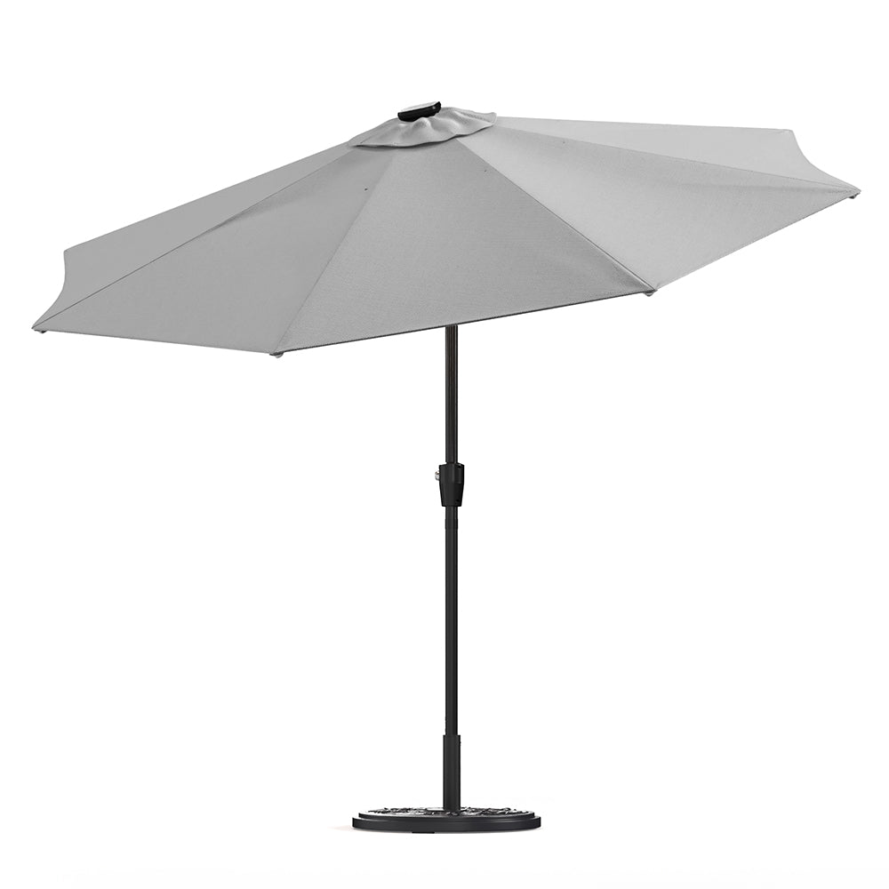 Light Grey 3M Lighted Market Sunbrella Umbrella with Solar Strip LED Lights