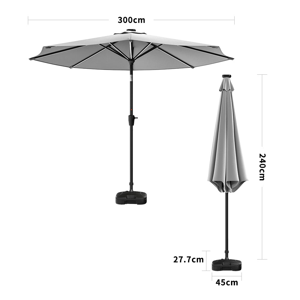 Light Grey 3M Lighted Market Sunbrella Umbrella with Solar Strip LED Lights