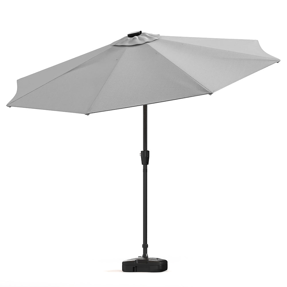 Light Grey 3M Lighted Market Sunbrella Umbrella with Solar Strip LED Lights