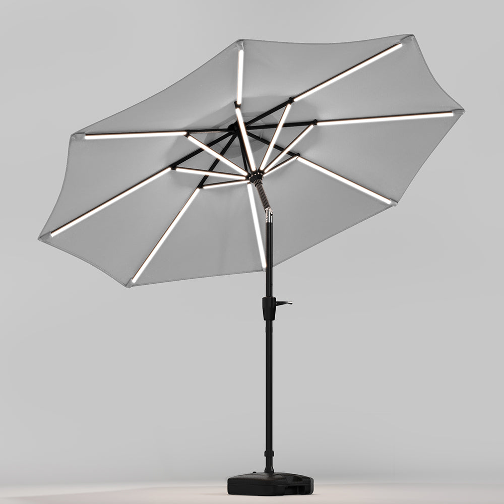 Light Grey 3M Lighted Market Sunbrella Umbrella with Solar Strip LED Lights