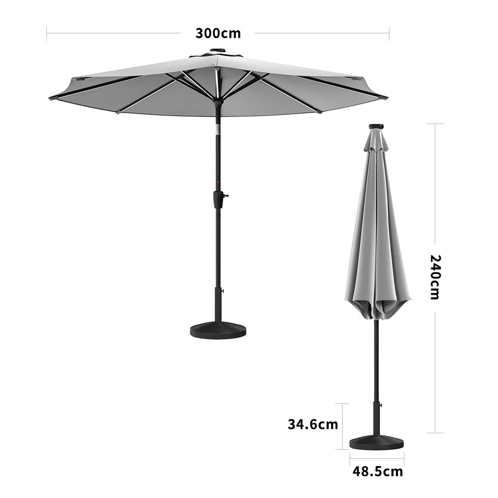 Light Grey 3M Lighted Market Sunbrella Umbrella with Solar Strip LED Lights