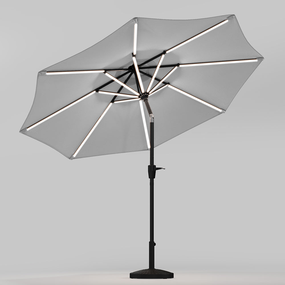 Light Grey 3M Lighted Market Sunbrella Umbrella with Solar Strip LED Lights