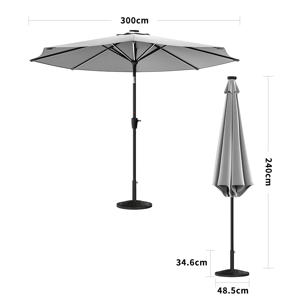 Light Grey 3M Lighted Market Sunbrella Umbrella with Solar Strip LED Lights