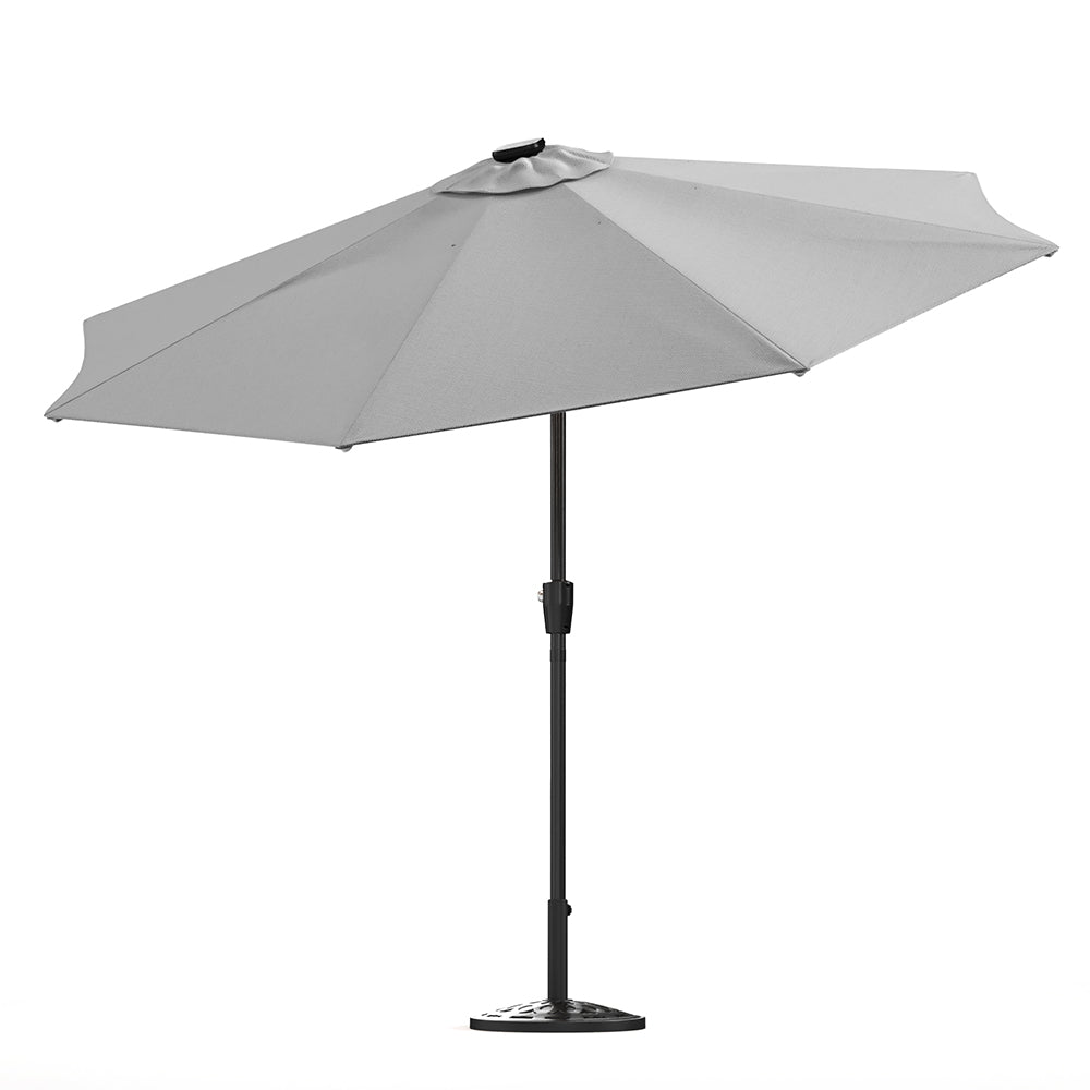 Light Grey 3M Lighted Market Sunbrella Umbrella with Solar Strip LED Lights