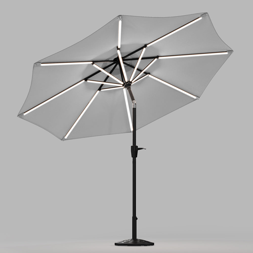 Light Grey 3M Lighted Market Sunbrella Umbrella with Solar Strip LED Lights