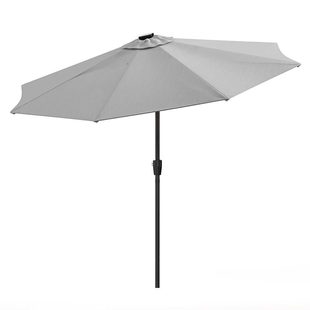 Light Grey 3M Lighted Market Sunbrella Umbrella with Solar Strip LED Lights