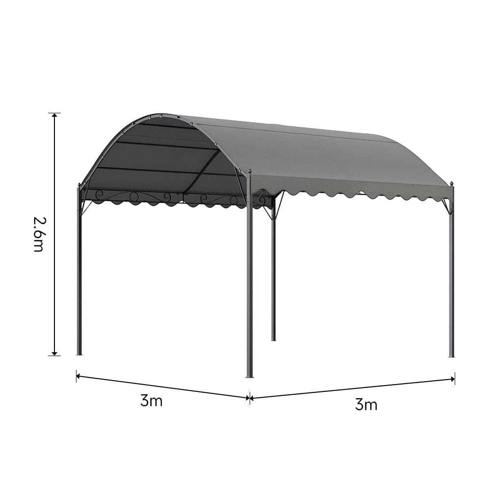 300cm W Outdoor Metal Arched Pergola with Shade Dark Grey