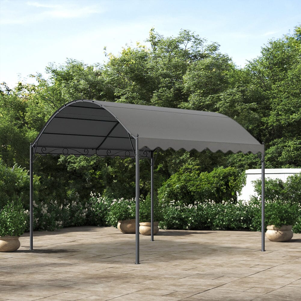 300cm W Outdoor Metal Arched Pergola with Shade Dark Grey