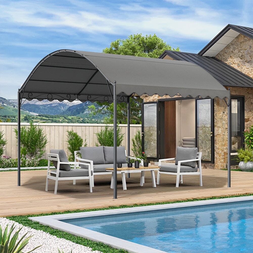 300cm W Outdoor Metal Arched Pergola with Shade Dark Grey