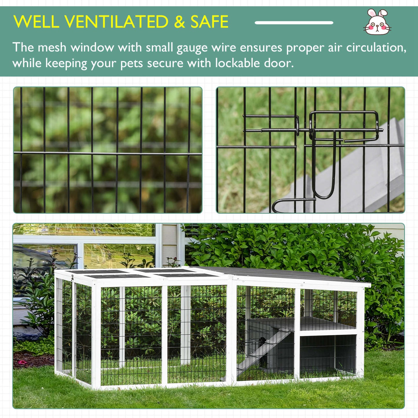 PawHut Guinea Pigs Hutches Wooden Small Rabbits Hutches Pet Run Cover Indoor Outdoor, Grey