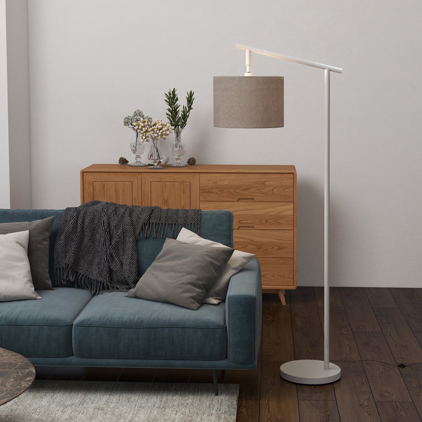 Lampa podłogowa HOMCOM z metalową ramą i obrotowym kloszem 350°, do salonu i sypialni, z żarówką LED w zestawie, w kolorze szarym