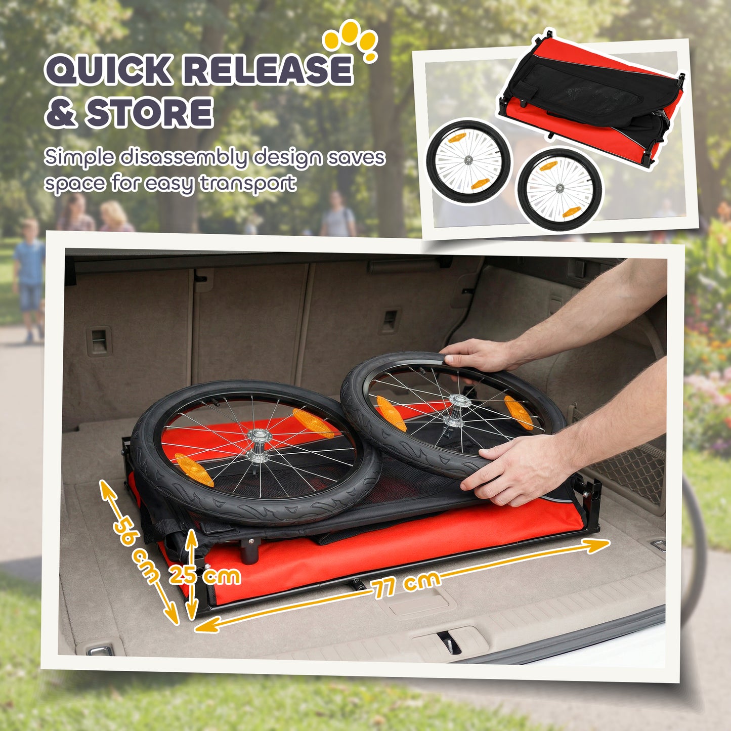 PawHut Dog Bike Trailer, Dog Cart Bicycle Carrier for Small and Medium Pets with 20" Inflatable Rubber Wheels, Red