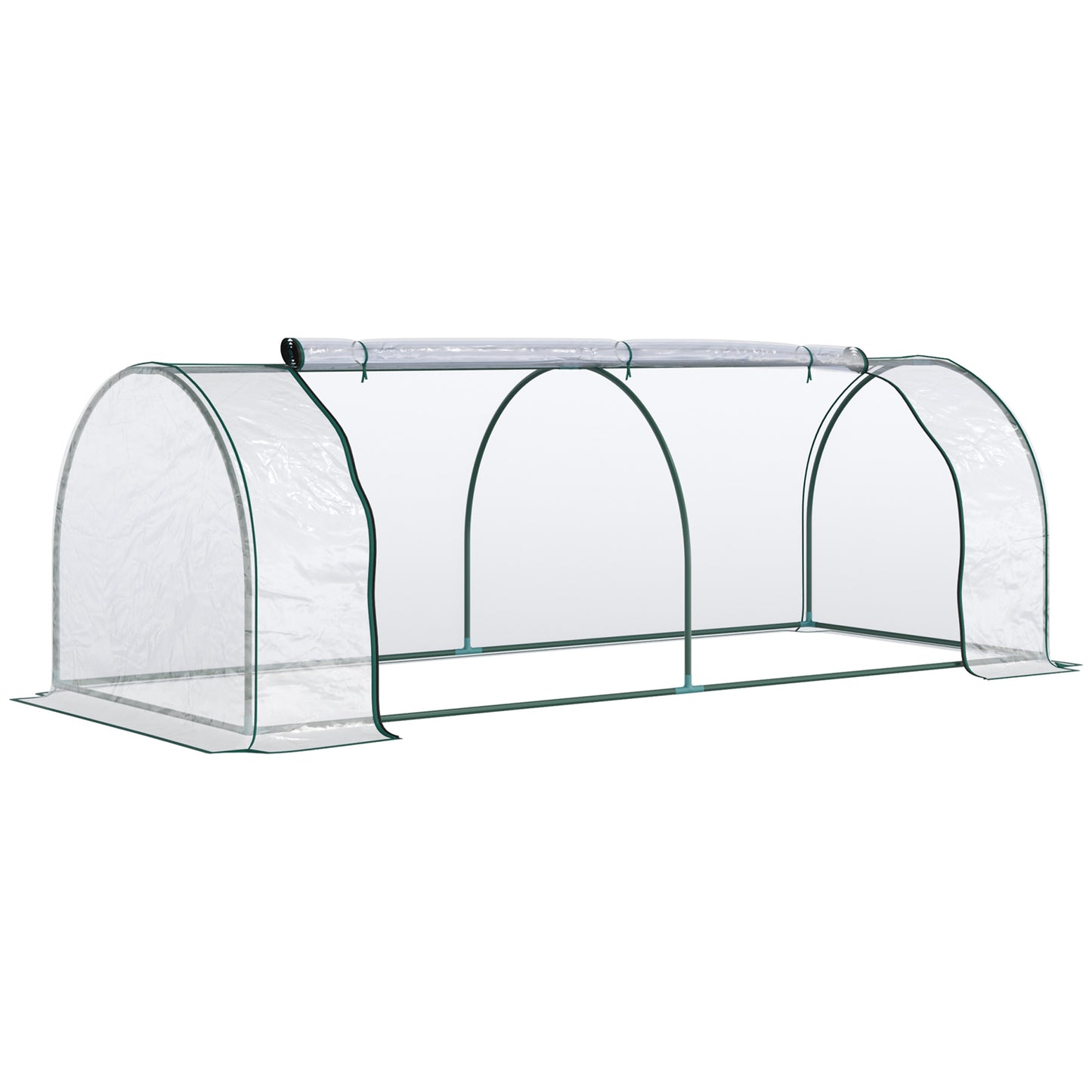 Outsunny Mini Greenhouse, mała szklarnia tunelowa z polietylenu z drzwiami na suwak, stalowa rama do ogrodu na patio, 250 x 100 x 80 cm, przezroczysta