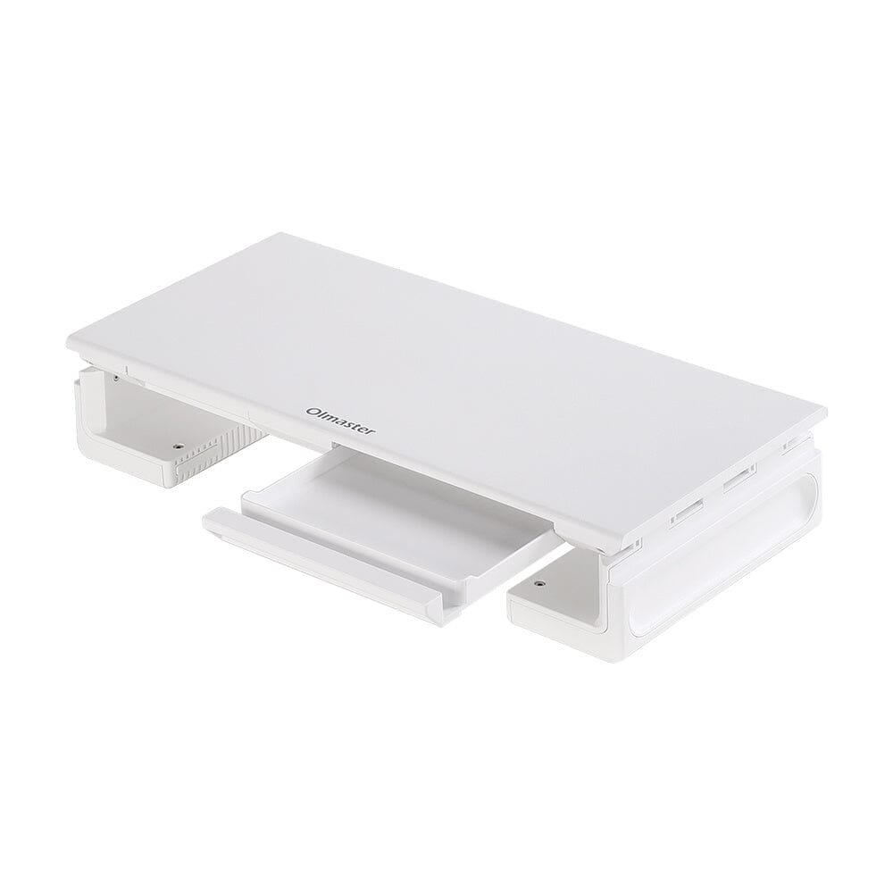 Premium White Desktop Computer Riser with Storage Shelf