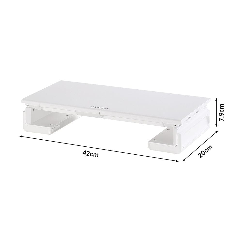Premium White Desktop Computer Riser with Storage Shelf