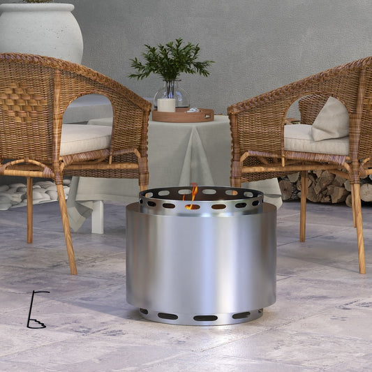 Outsunny Smokeless Fire Pit in Silver, image 2