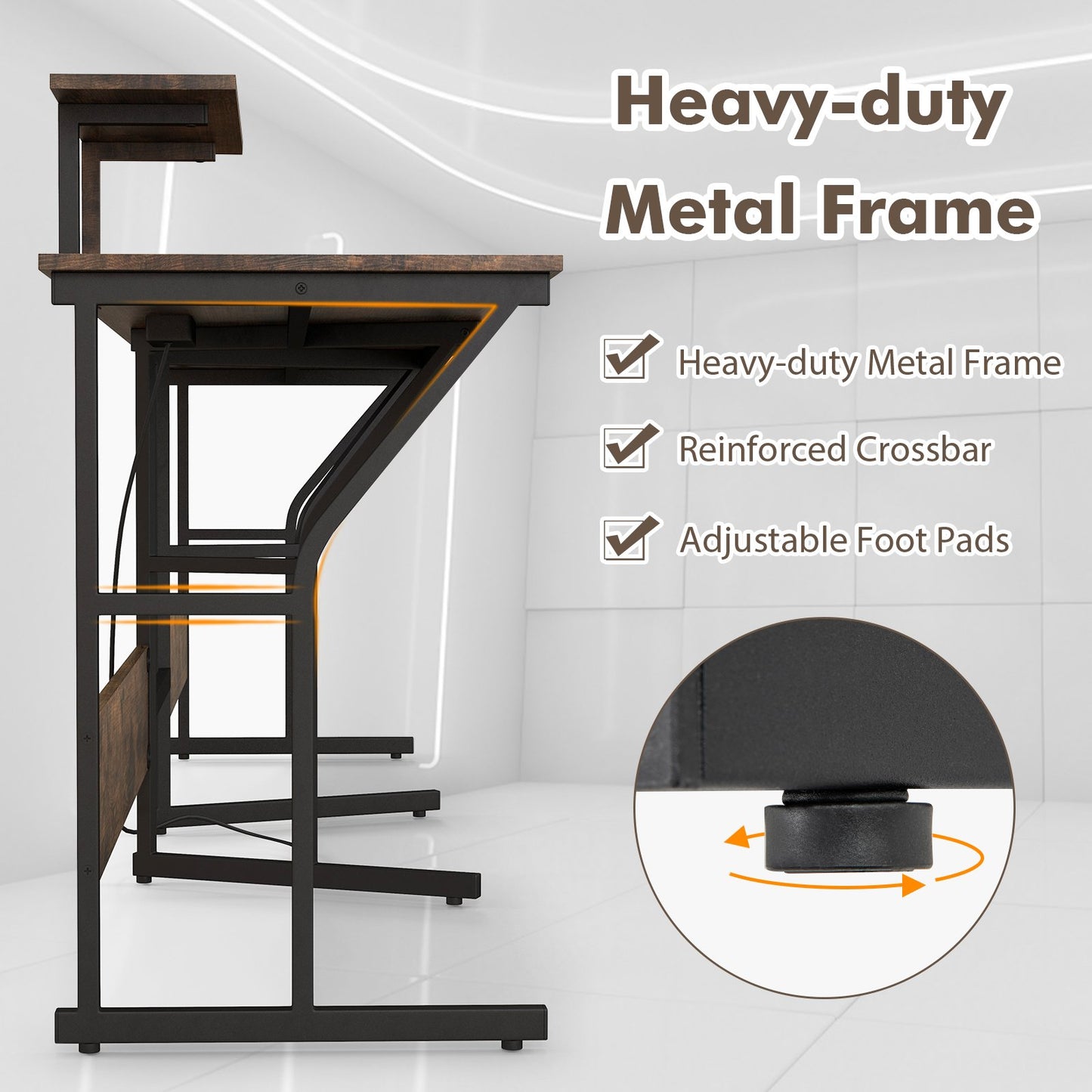 L-shaped Desk Corner Computer Desk with Movable Monitor Stand-Rustic Brown