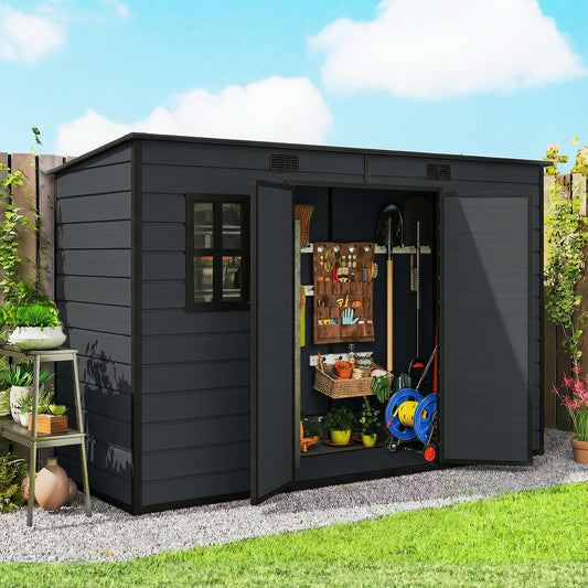 Outsunny Resin Garden Shed in Dark Grey, image 2