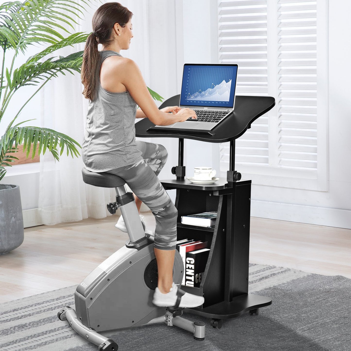 Laptop Cart Height Adjustable with Wheels-Black