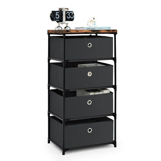 4-Tier Fabric Dresser with Drawers and Metal Frame-Black