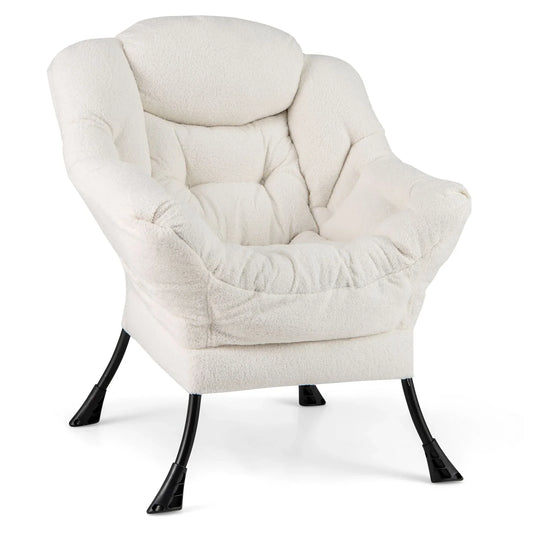 Large Lazy Chair with Cozy Head Pillow and Storage Pocket-Beige