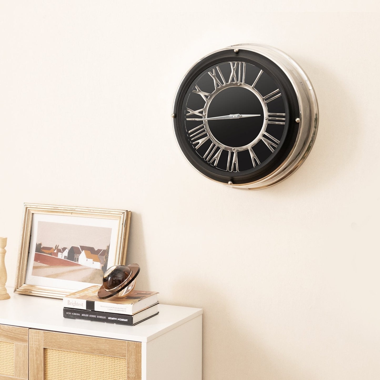 14/17.5 Inch Silent Wall Clock with Silver Frame-L