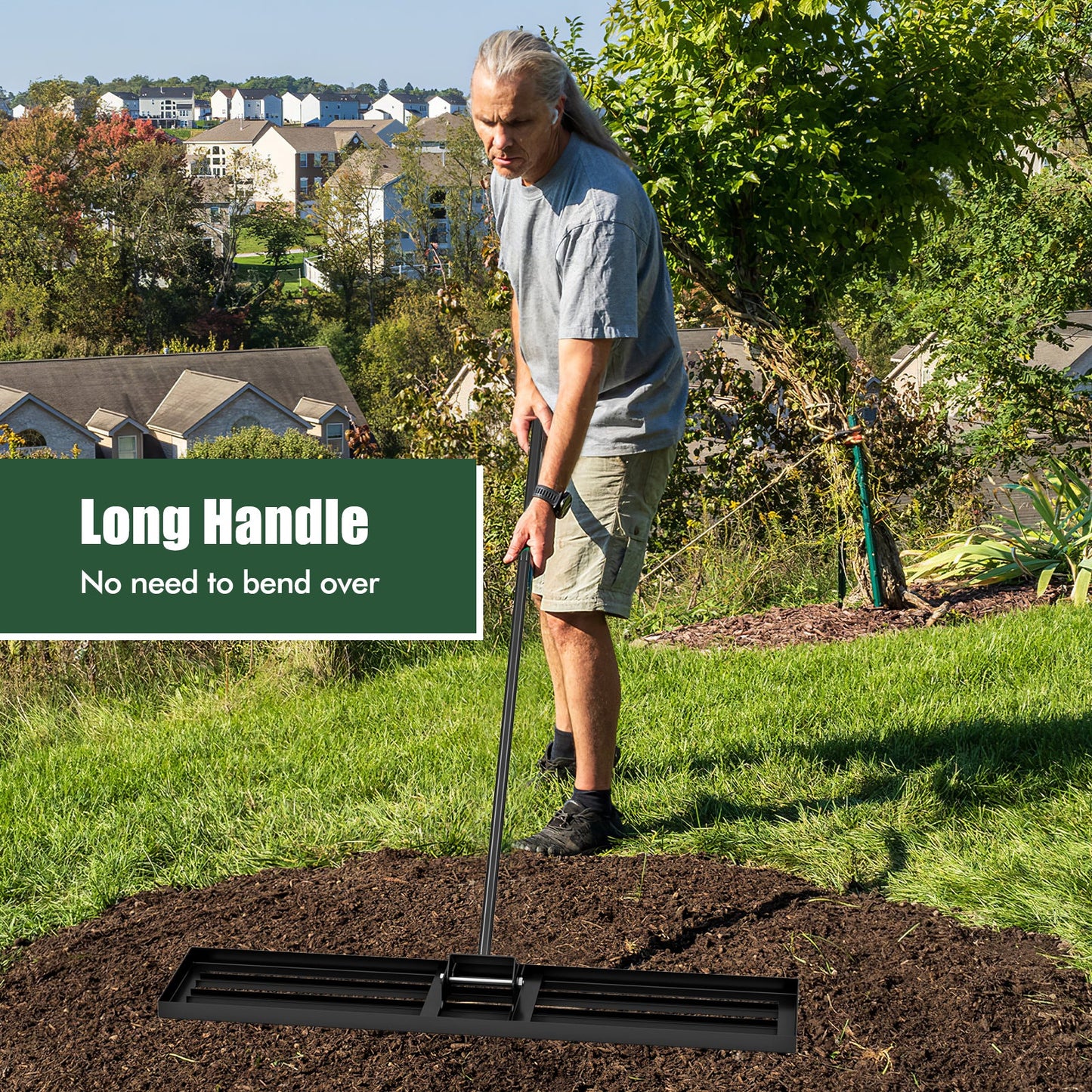 75/91/106 x 25cm Lawn Leveling Rak with Ergonomic Handle-117 x 25 cm-Black