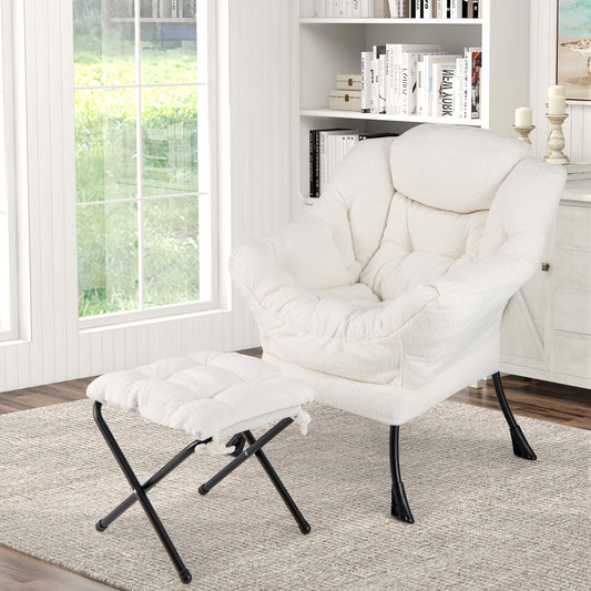 Lazy Chair with Ottoman and Folding Footrest for Living Room-Beige
