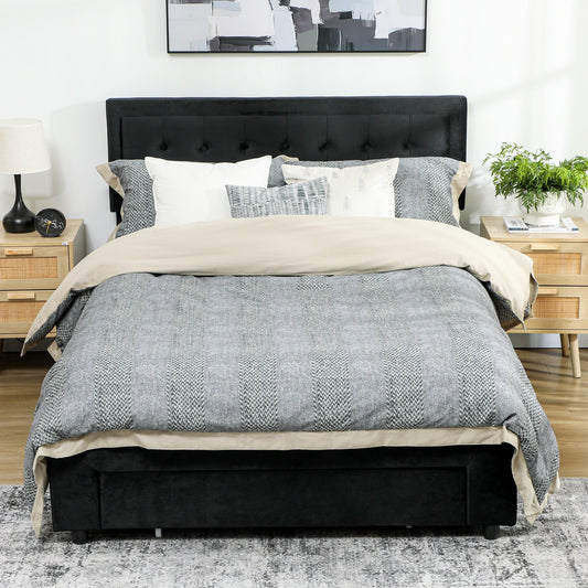 HOMCOM King Size Ottoman Bed Frame, with Front Drawer - Black