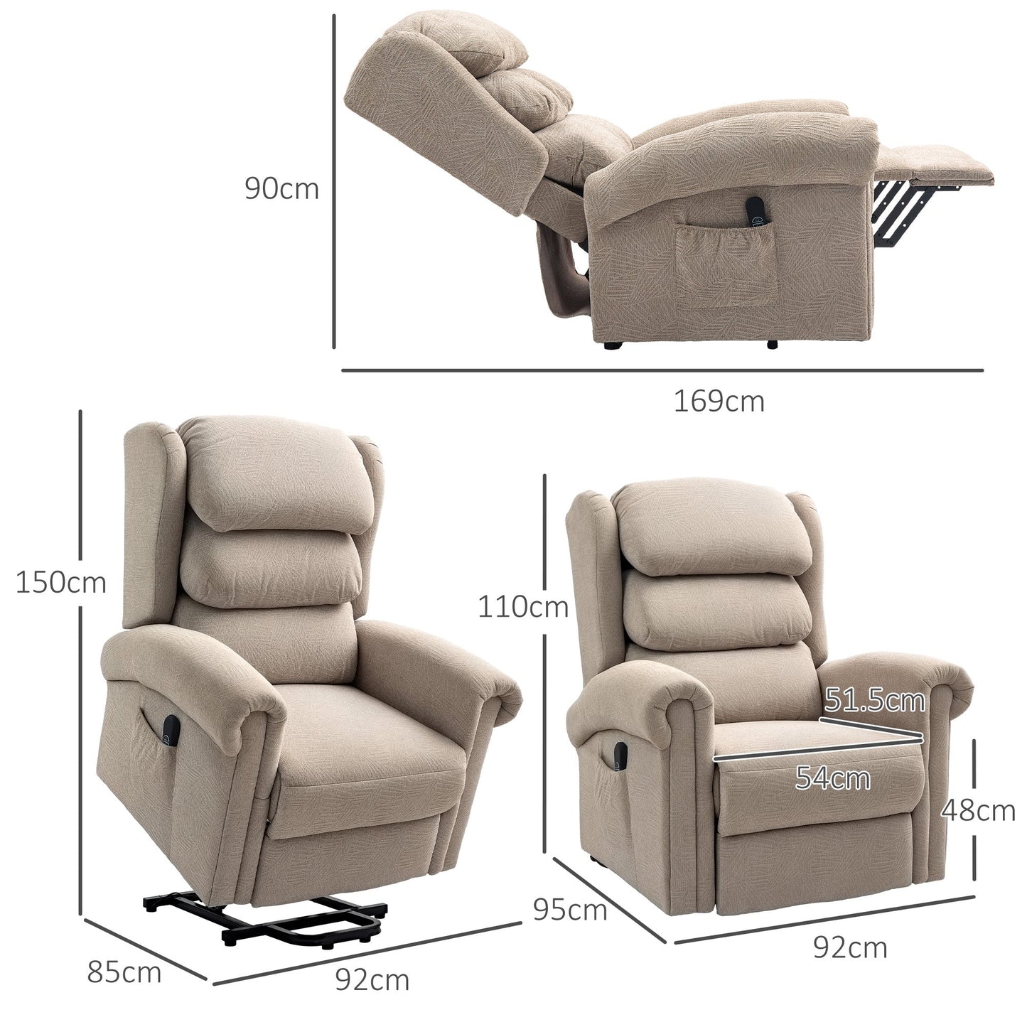 HOMCOM Velvet-Feel Electric Riser Recliner Chair - Khaki