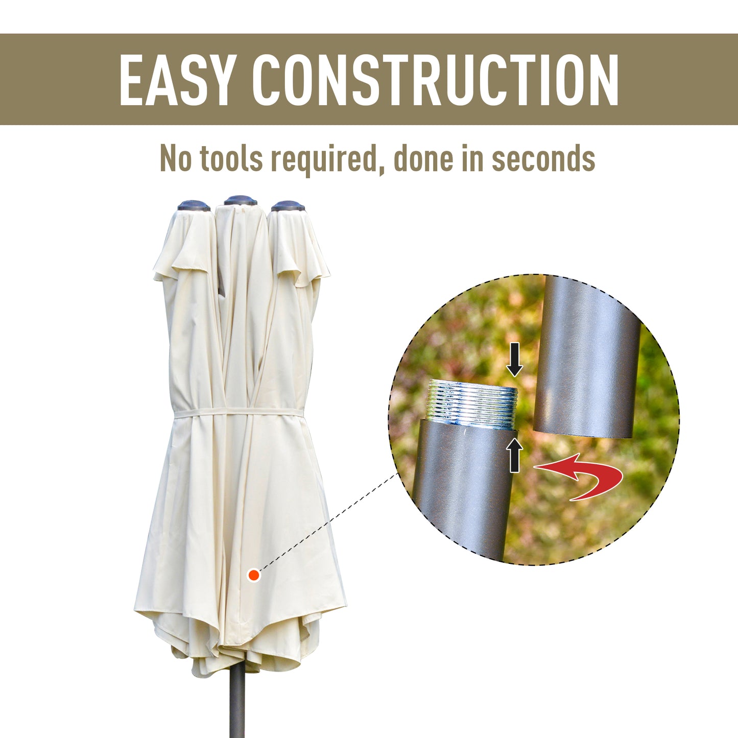 Outsunny 4.6M Sun Umbrella Canopy Double-sided Crank Sun Shade w/ Cross Base Off White