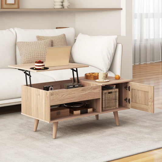 Lift Top Coffee Table with Storage Living Room Table with Hidden Compartment-Natural