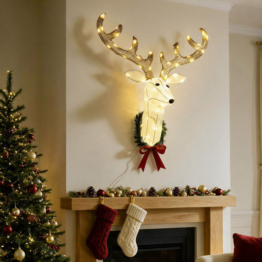Lighted Christmas Wall Decoration Reindeer Head for Holiday Decor