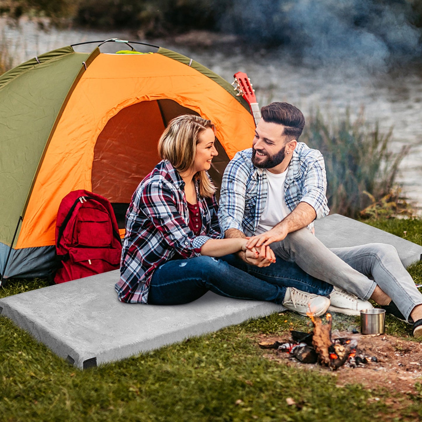 Waterproof Roll up Lightweight Memory Foam Camping Mattress with Carrying Bag-Grey