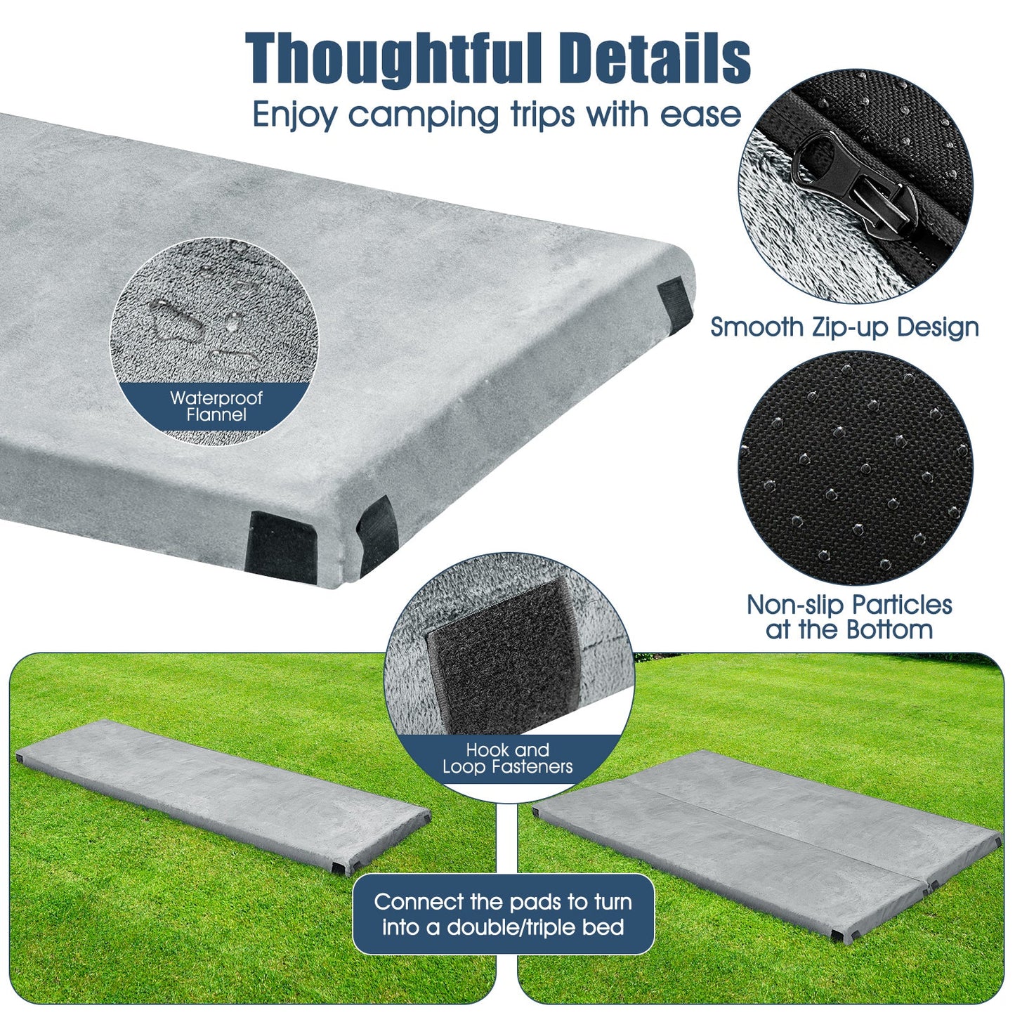 Waterproof Roll up Lightweight Memory Foam Camping Mattress with Carrying Bag-Grey