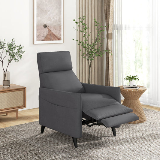Linen Fabric Push Back Recliner Armchair with Adjustable Backrest and Footrest-Dark Grey