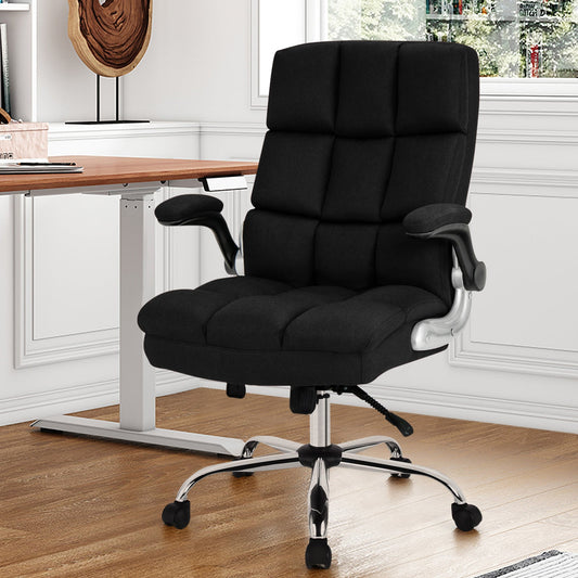 Linen Upholstered Executive Chair with Ergonomic High Back-Black
