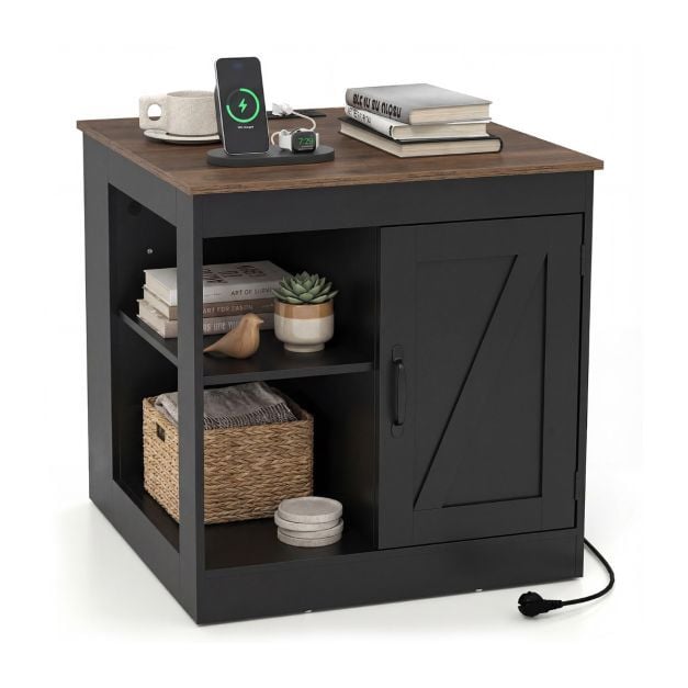Living Room Set with End Table Farmhouse Nightstand and 2-Seater PU Leather Sofa Loveseat