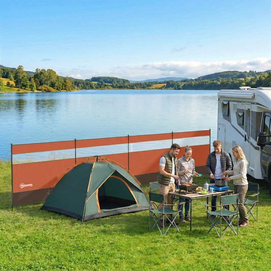 Outsunny Camping Windbreaker with Clear Windows and Steel Poles, for Beach Caravan Campervan, 725 x 140cm, Orange
