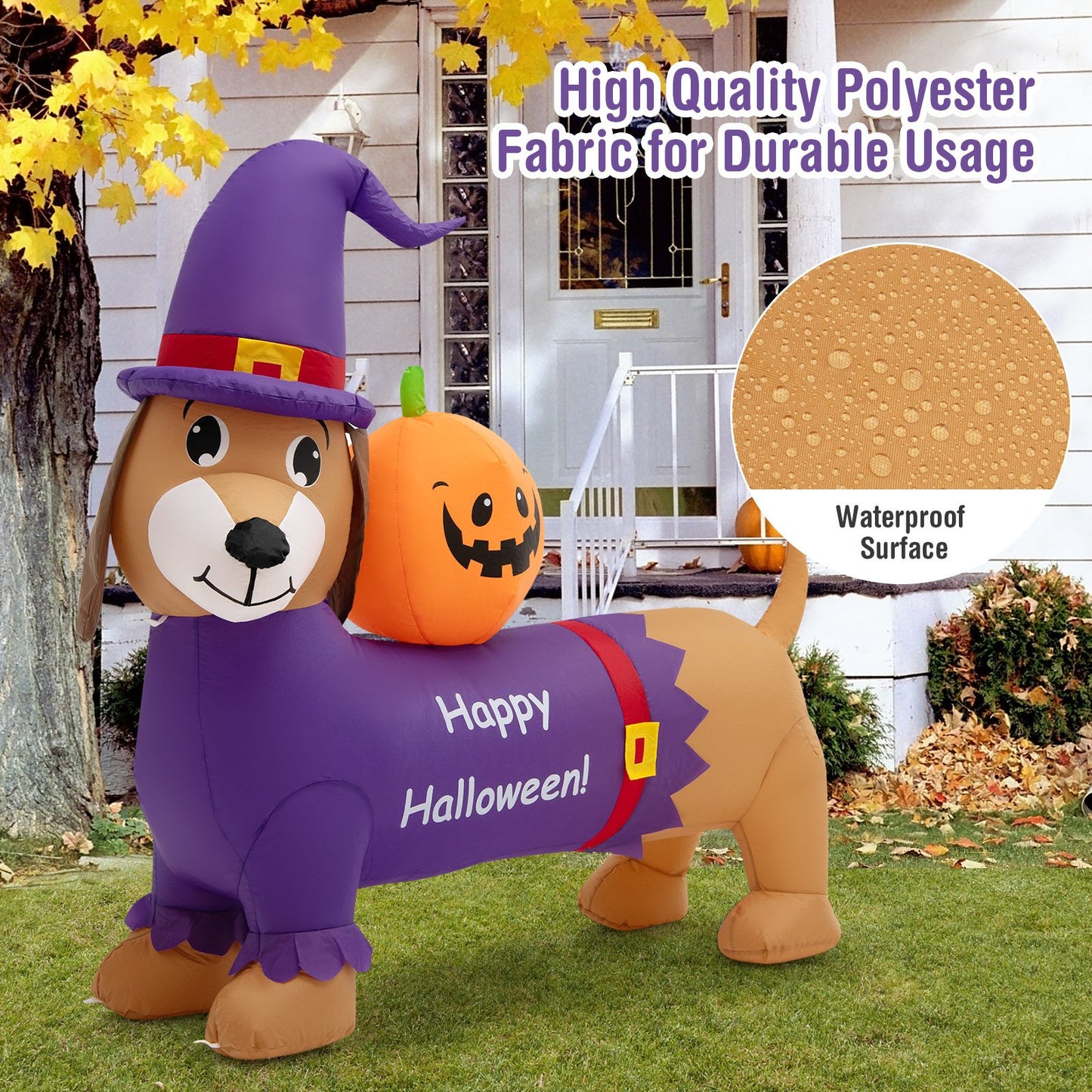 Long Halloween Inflatable Dachshund Dog with Pumpkin