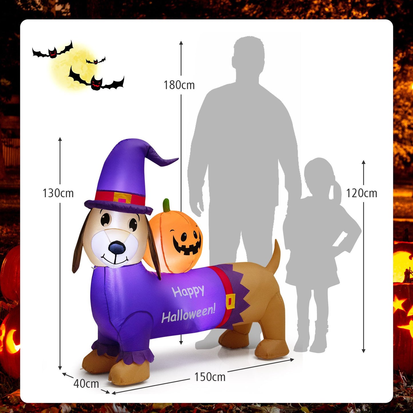 Long Halloween Inflatable Dachshund Dog with Pumpkin