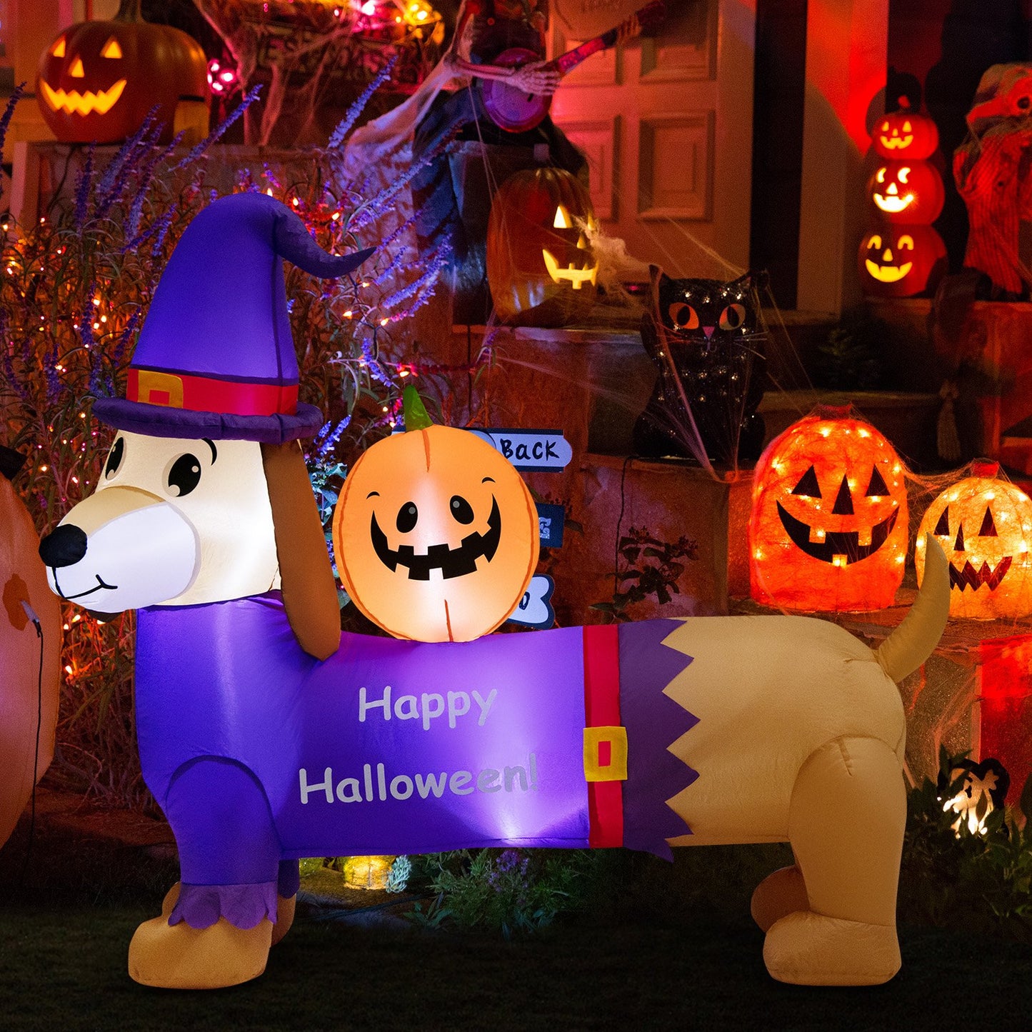 Long Halloween Inflatable Dachshund Dog with Pumpkin