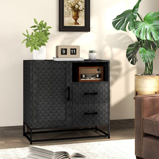 HOMCOM Sideboard with Adjustable Shelf, Freestanding Sideboard Storage Cabinet with Open Compartment and 2 Drawers, Black